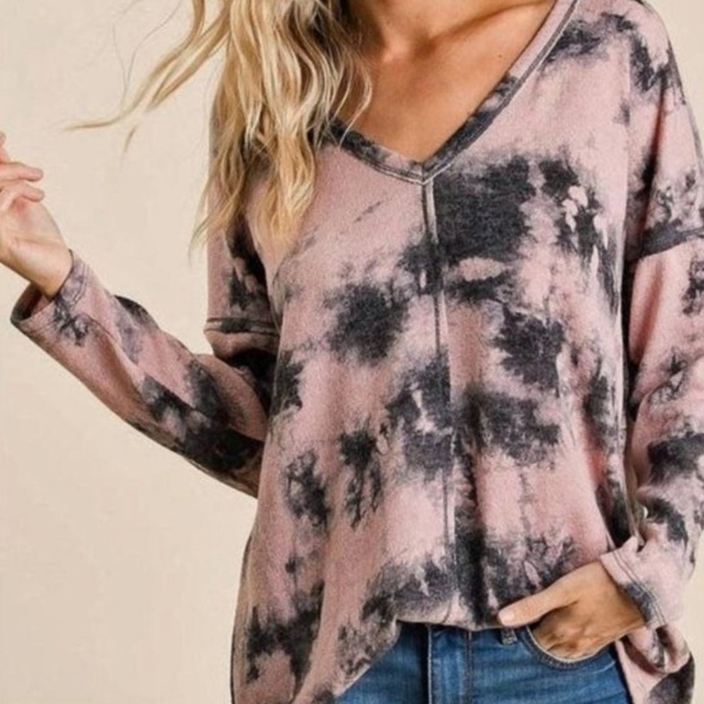 Bibi Black and Pink Tie dye Tunic light weight sweater